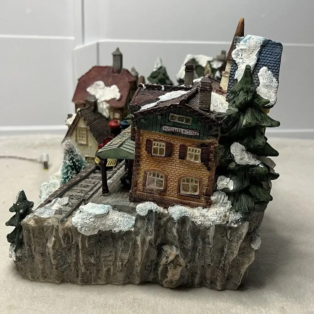 Fiber Optic Christmas Village Light Up Town Scene Vintage Y2K Train Station